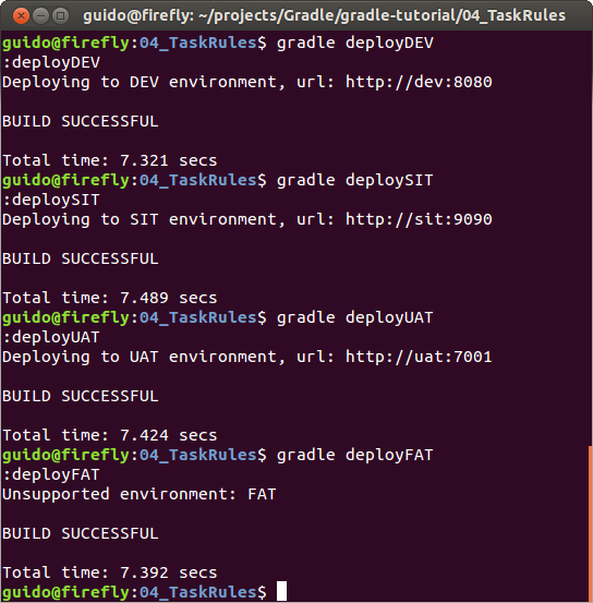 Příklad spuštění jednotlivých task rules