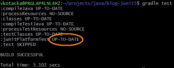 Gradle incremental build přeskočí testy, pokukd se kód nezměnil