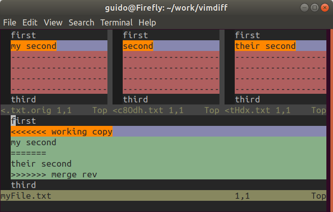 vimdiff, 3-way merge v Mercurialu