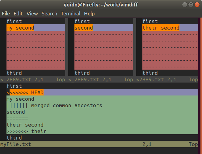 vimdiff, 3-way merge v Gitu
