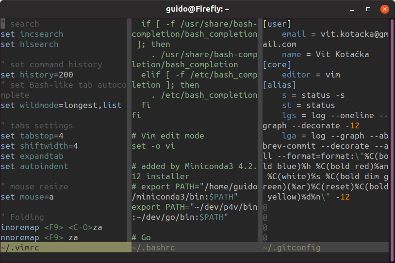 Otevření všech bufferů příkazem :vert ball